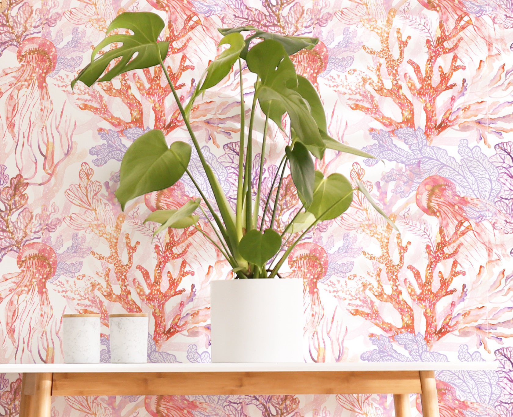 Jellyfish and Coral Peel and Stick Wallpaper Red and Purple Etsy