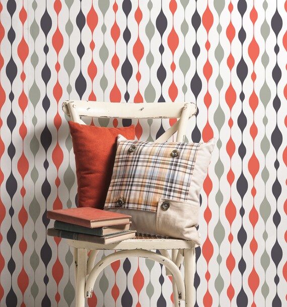 Colorful Mid Century Modern Wallpaper Custom Color Mcm Etsy