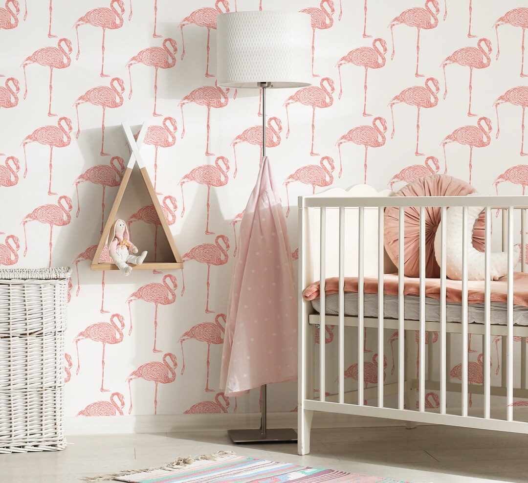 Vintage Pink Flamingo Wallpaper Pink Flamingo Sketch Peel and Stick