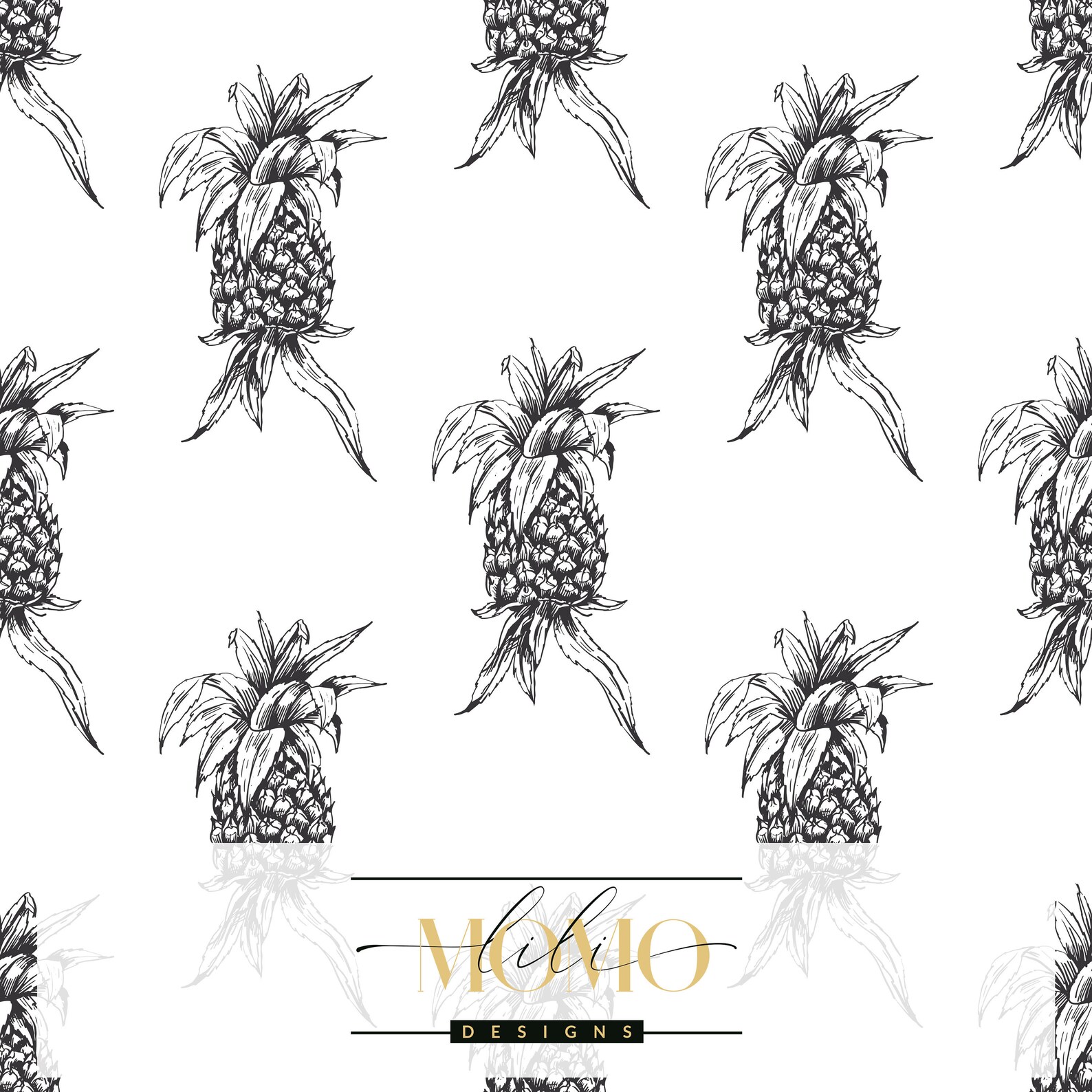 Tropical Pineapple Wallpaper Black and White Tropical Etsy UK