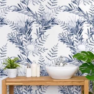 Abstract Blue Floral Wallpaper -Blue Flowers on Grunge Background Peel and Stick Removable Wallpaper For All Rooms - Self Adhesive Mural 357