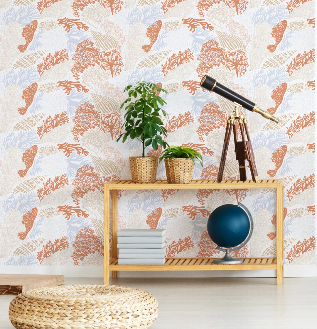 Coral and Seashells Wallpaper Abstract Seashells and Corals Peel and