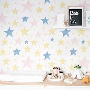 Watercolor Stars Wallpaper - Colorato luminoso disegnato a mano Stelle Peel and Stick Carta da parati rimovibile per camere da letto per bambini - Murale autoadesivo 321
