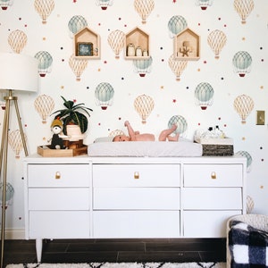 Watercolor Hot Air Balloons Wallpaper Vintage Hot Air Balloons Peel and Stick Removable Wallpaper for Kids Bedroom Self Adhesive 250 image 3