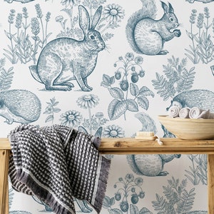 Forest Animals and Plants Wallpaper - Woodland Baby Animals Peel and Stick Carta da parati rimovibile Colori personalizzati Decorazioni murali - 275