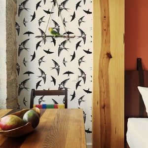 Flying Swallow Birds Wallpaper - Swallow Birds Peel and Stick Removable Wallpaper For All Rooms - Custom Colors Welcome - 394