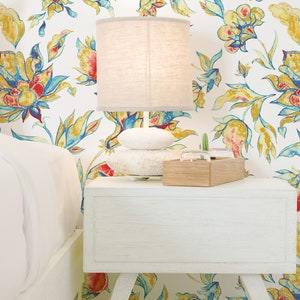 Hand Painted Floral Wallpaper -Watercolor Beige Flowers and Tulips Peel and Stick Removable Wallpaper For All Rooms -Self Adhesive Mural 294