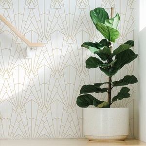 Carta da parati Art Deco - Oro Art Deco Peel and Stick Carta da parati rimovibile - Murale autoadesivo - Geometric Art Deco Colori personalizzati Decorazione murale 075