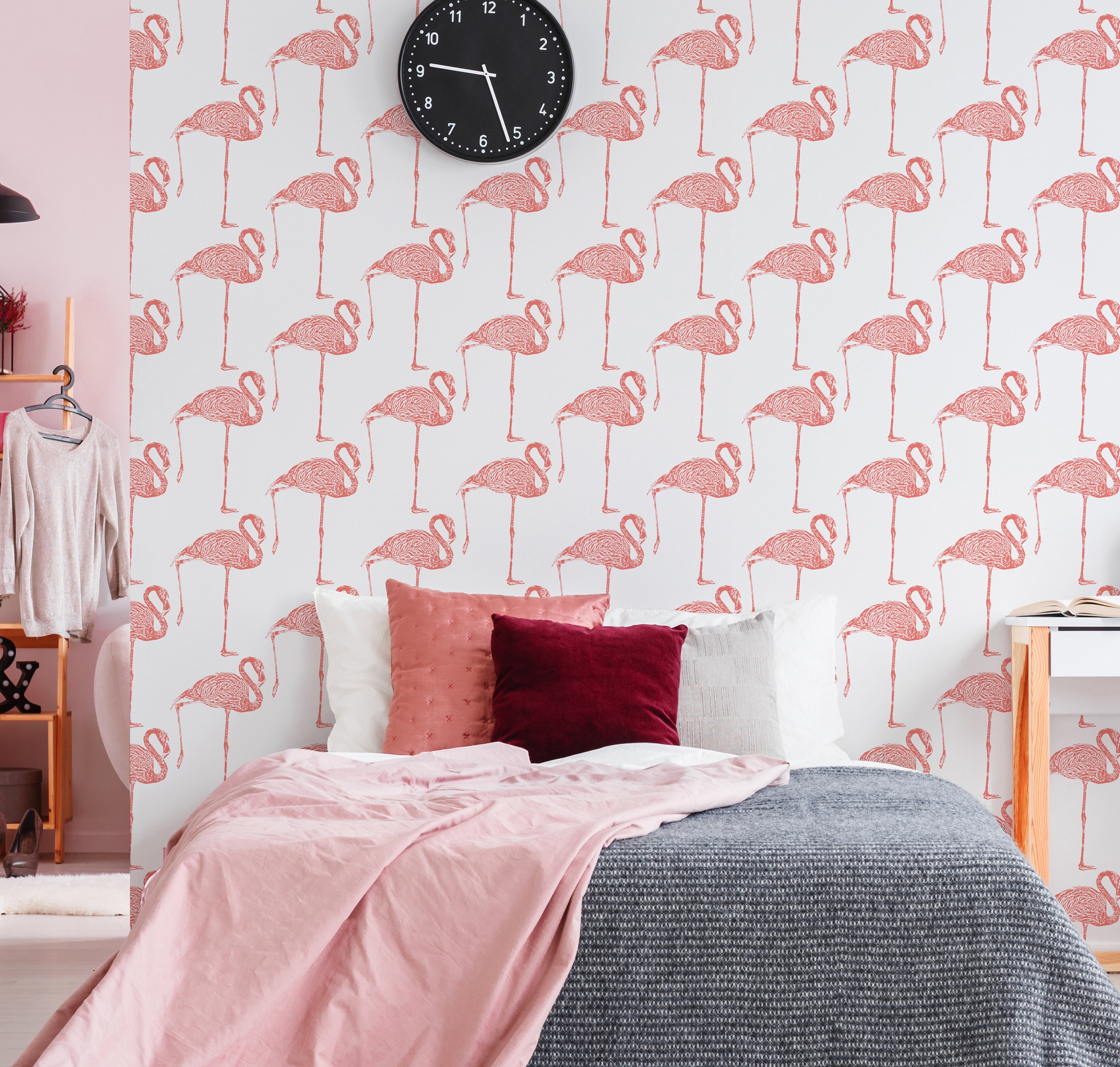 Vintage Pink Flamingo Wallpaper Pink Flamingo Sketch Peel Etsy