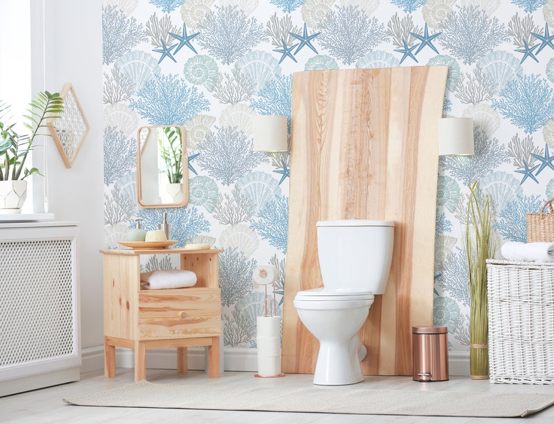 Coral Seashells Starfish Custom Color Wallpaper Seashells Etsy