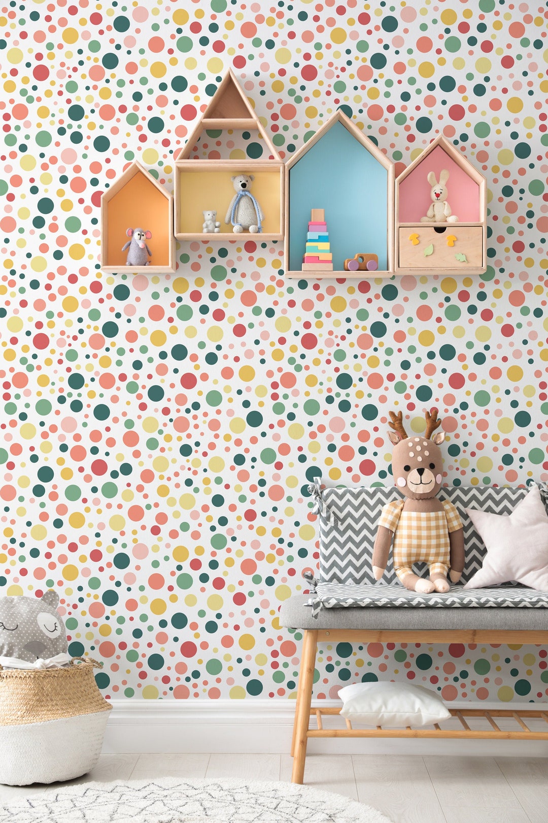 Colorful Polka Dots Wallpaper Unisex Colorful Polka Dots Peel and Stick