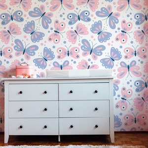 Custom Color Butterfly Wallpaper - Butterfly Peel and Stick Removable Wallpaper for Little Gils Bedrooms - Self Adhesive Mural 079