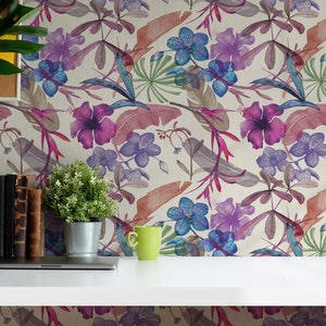 Tropische Orchidee Tapete - Bunte tropische Blumen Abnehmbare Tapete für alle Räume - Floridian Selbstklebendes Wandbild -43