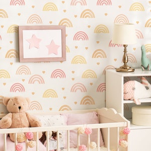 Cute Pink Rainbow Wallpaper -Minimal Custom Color Rainbows Peel and Stick Carta da parati rimovibile per camere da letto per bambini - Murale autoadesivo 328