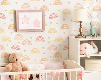 Cute Pink Rainbow Wallpaper -Minimal Custom Color Rainbows Peel and Stick Removable Wallpaper for Kids Bedrooms - Self Adhesive Mural 328