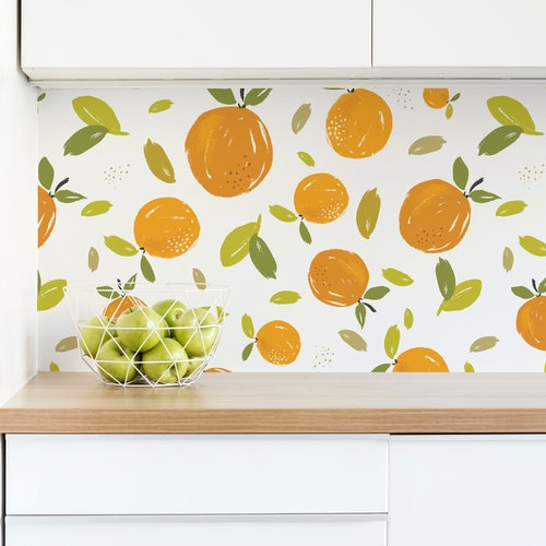 Watercolor Oranges Wallpaper // Removable Wallpaper// Peel and Etsy