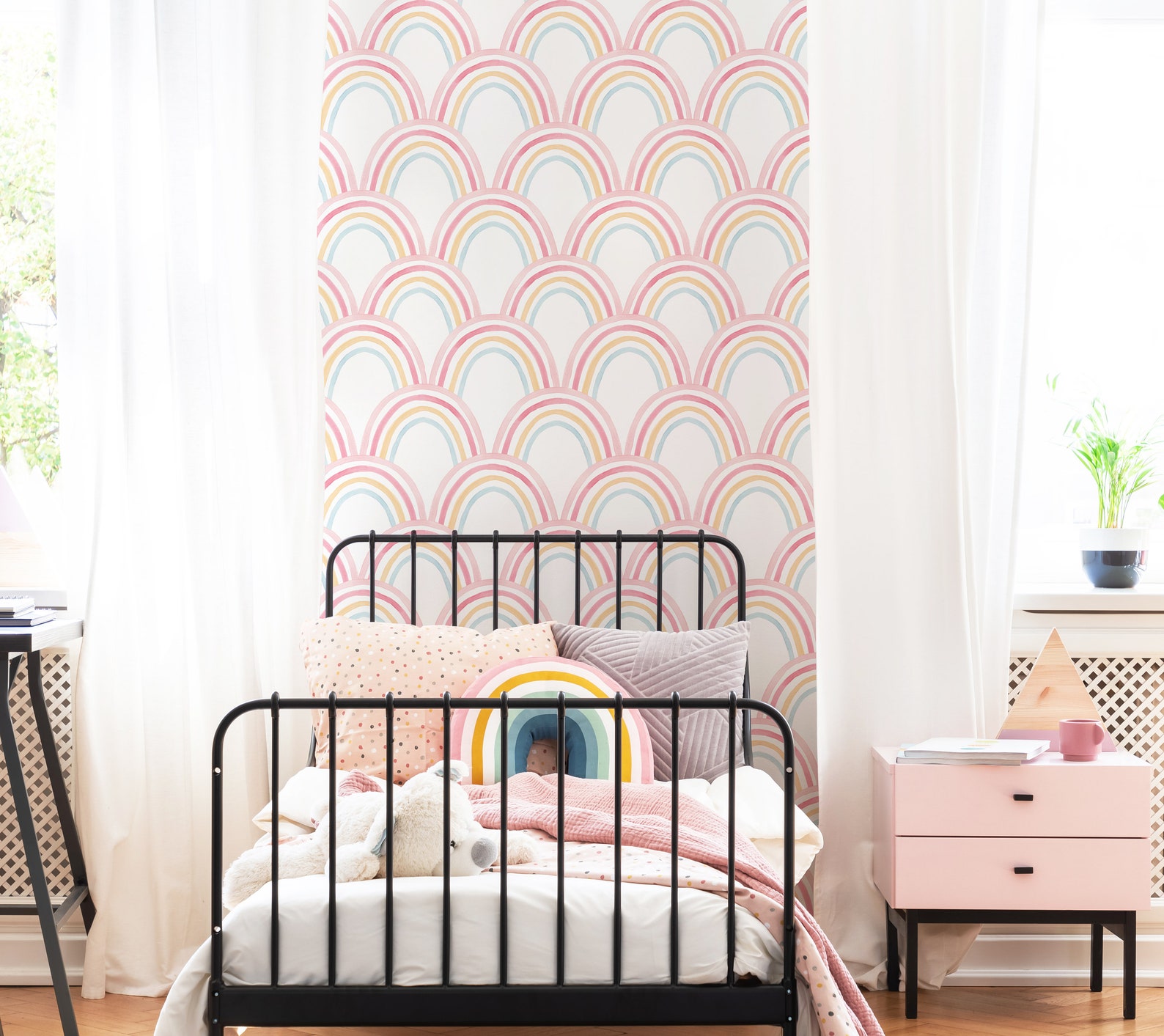 Cute Pink Rainbow Wallpaper Bohemian Pink Rainbows Peel and Etsy