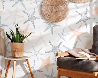 Starfish Wallpaper - Custom Color Sea Life Peel and Stick Removable Wallpaper for All Rooms - Beach Theme Removable Self Adhesive 350