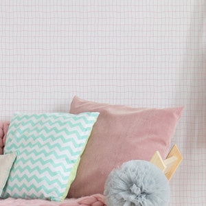 Minimal Custom Color Net Wallpaper Pattern - Quadrati rosa disegnati a mano su carta da parati rimovibile con buccia bianca e stick - Murale autoadesivo 376