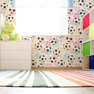 Soccer Ball Wallpaper - Soccer Ball Sports Pattern Peel and Stick Removable Wallpaper For Kids Bedroom - Self Adhesive Mural - 126