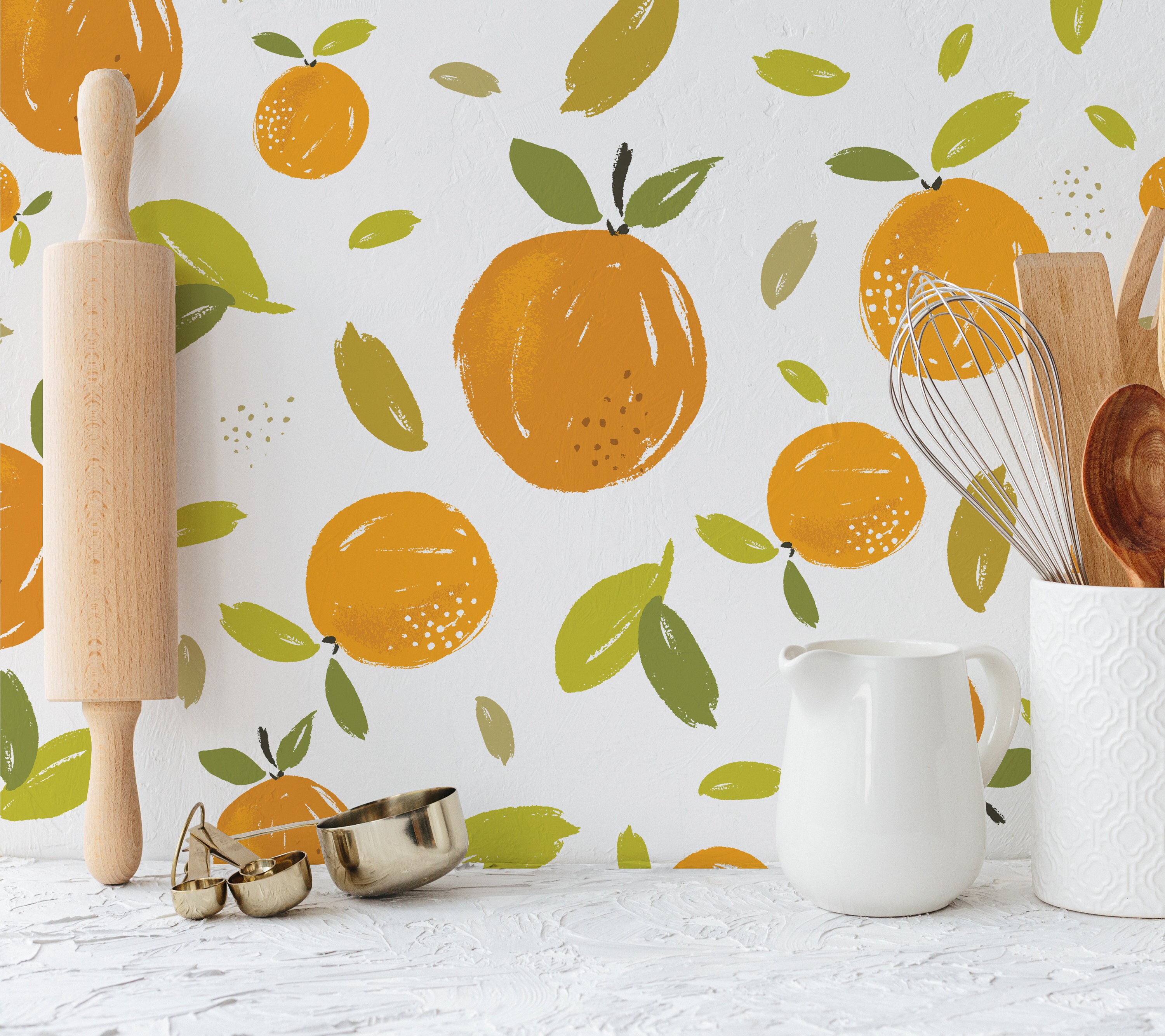 Watercolor Oranges Wallpaper Oranges and Leaves Peel and Etsy
