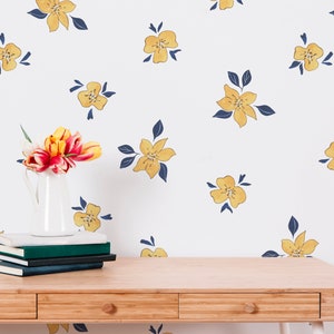 French Blue and Yellow Flowers Wallpaper - Floral Botanical Peel and Stick Removable Wallpaper For All Room - Self Adhesive Mural -026