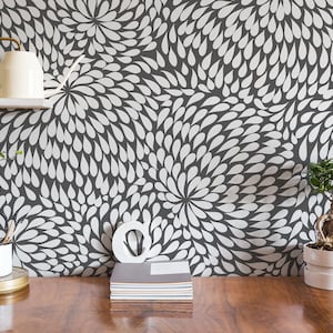 Bold Ink Blotch Floral Petals Wallpaper - 70s Floral Peel and Stick Removable Wallpaper Custom Colors Self Adhesive Mural - 115