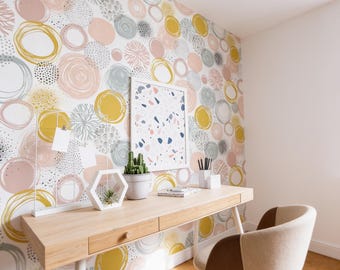 Abstract Circles Peel and Stick Wallpaper – Custom Color Removable Mural 314