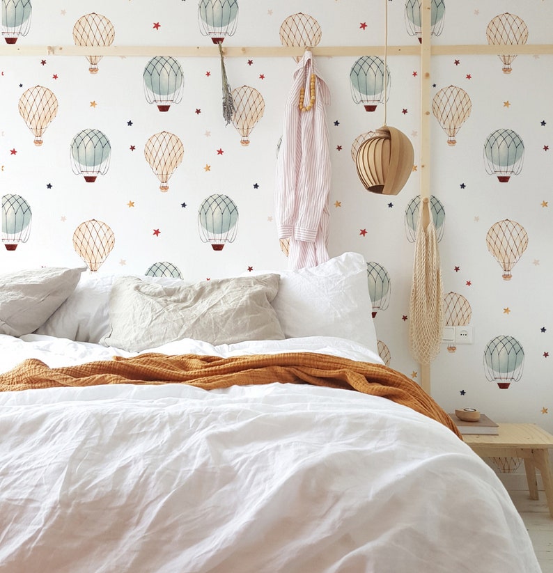 Watercolor Hot Air Balloons Wallpaper Vintage Hot Air Balloons Peel and Stick Removable Wallpaper for Kids Bedroom Self Adhesive 250 image 4
