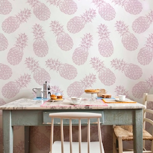 Pink Pineapple Wallpaper - Pastel Pink Pineapple Peel and Stick Removable Wallpaper You Pick Custom Color Self Adhesive Mural -105