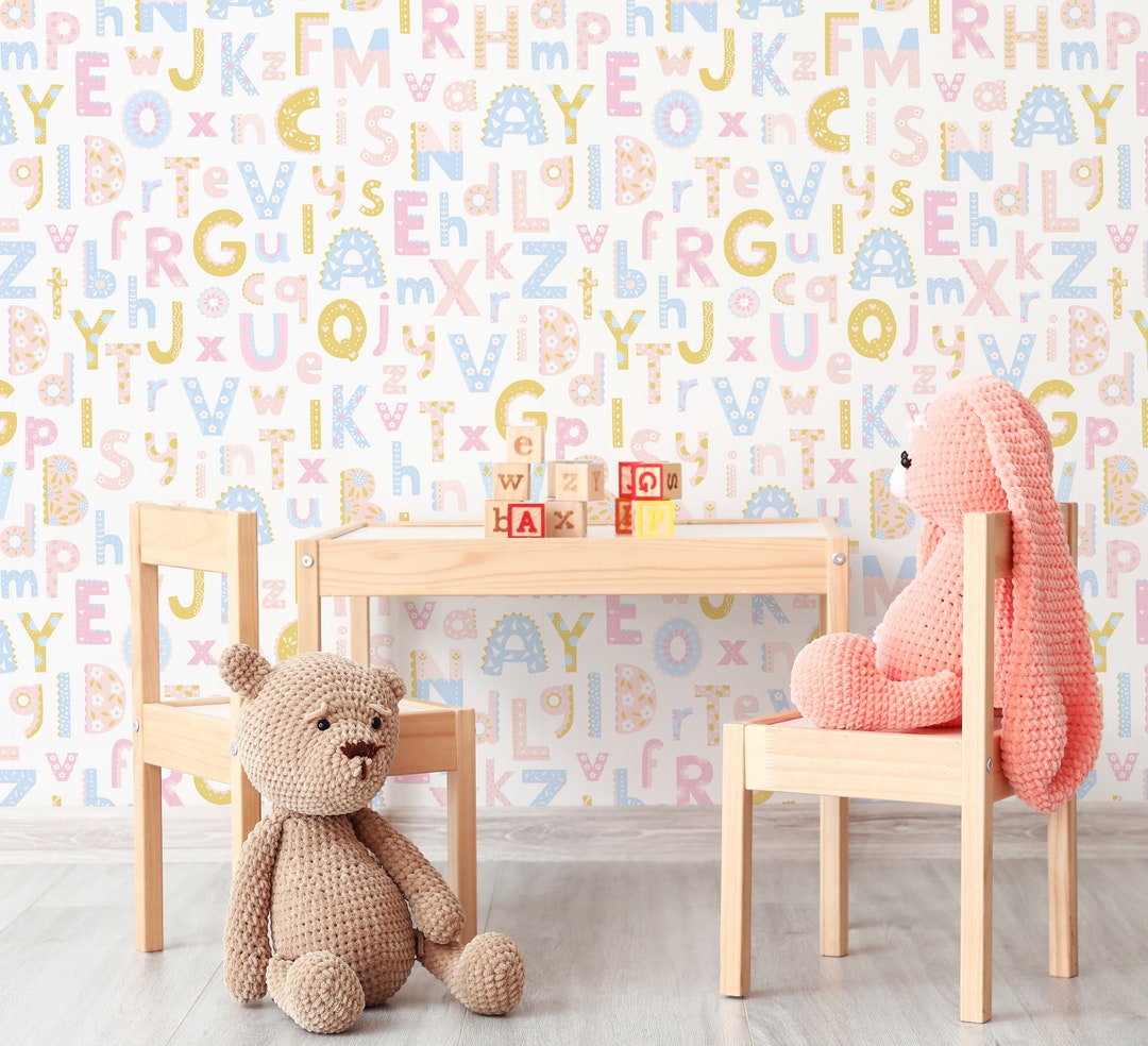 Colorful Alphabets Wallpaper Unisex Pink and Blue Alphabet Peel and