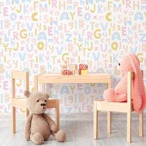 Colorful Alphabets Wallpaper - Unisex Pink and Blue Alphabet Peel and Stick Removable Wallpaper For Kids Bedrooms - Self Adhesive Mural - 46