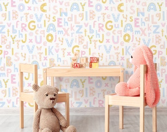 Colorful Alphabets Wallpaper - Unisex Pink and Blue Alphabet Peel and Stick Removable Wallpaper For Kids Bedrooms - Self Adhesive Mural - 46