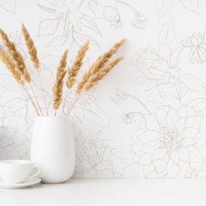 Blumen Skizze Tapete - Linie Zeichnung Blumen Botanische Peel and Stick abnehmbare Tapete Custom Farben selbstklebend Wandbild - 099