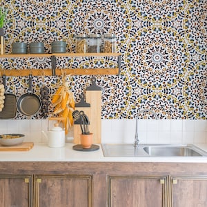 Mosaic Tiles Wallpaper - Indian Watercolor Colorful Mosaic Peel and Stick Carta da parati rimovibile per tutte le camere - Arabo Autoadesivo - 315