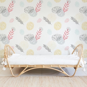 Bright Abstract Pattern and Leaves Wallpaper - Peel and Stick Removable Wallpaper For All Rooms - Self Adhesive Mural - Removable Mural 235
