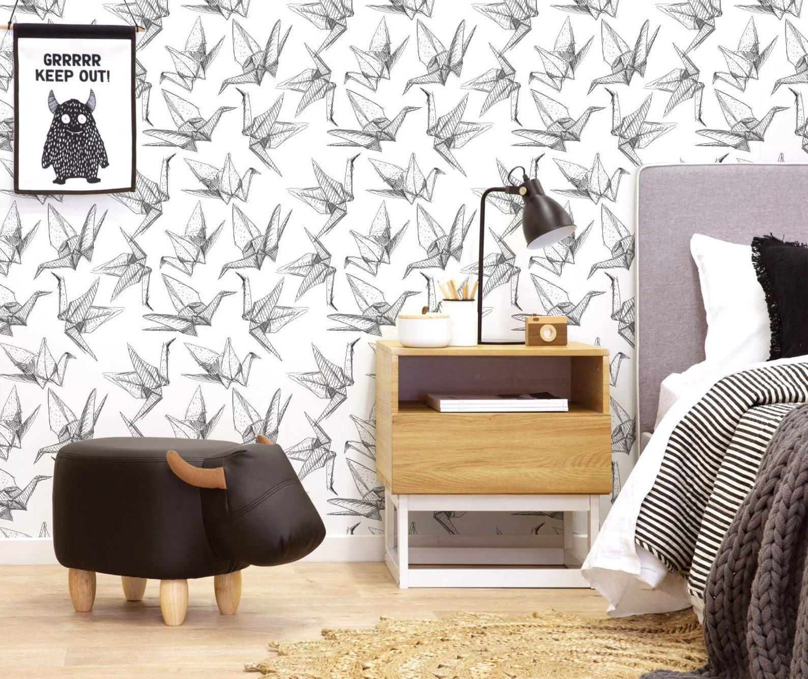 Origami Paper Cranes Sketch Wallpaper Origami Birds Sketch | Etsy