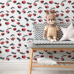Watercolor Cherries Wallpaper - Cherries Peel and Stick Removable Wallpaper Fruit Self Adhesive A Bowl Full of Cherries Wallpaper 236