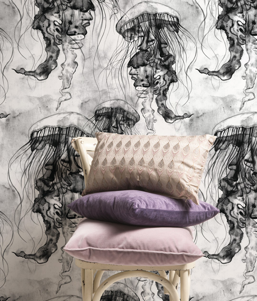 Modern Jellyfish Wallpaper Watercolor Jellyfish Peel and Stick