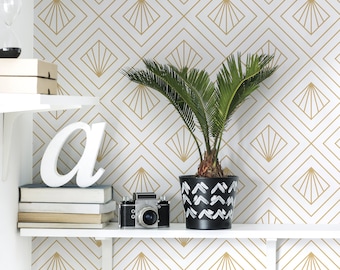 Tapeta w stylu art déco – złota, samoprzylepna, usuwalna tapeta w stylu art déco – samoprzylepna fototapeta – geometryczna dekoracja ścienna w stylu art déco w niestandardowych kolorach 071