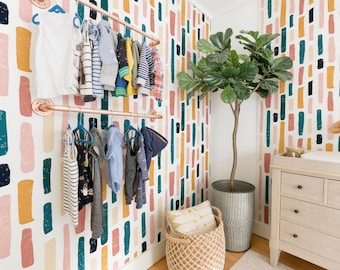 Papel de Parede Removível com Pinceladas - Cores Personalizadas, Mural Geométrico Retrô 339