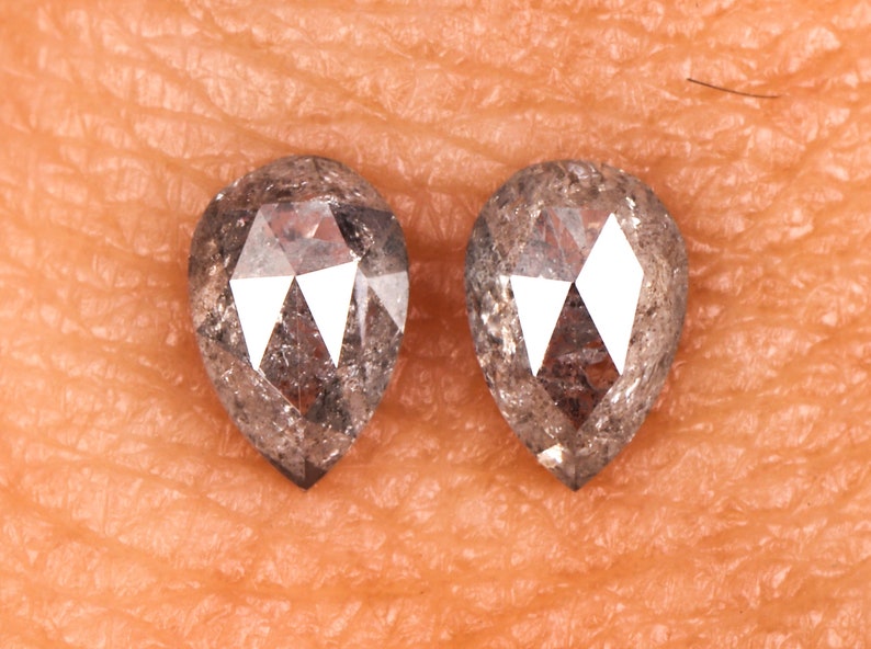 Best Price Diamond Pair 0.46 CT Salt and Pepper Pear Shape Minimal Diamond Pair OM4411 4.6 X 3.1 MM Earrings Jewelry Diamond Pair