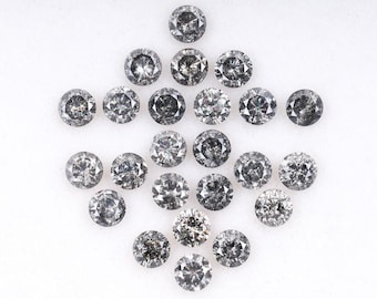 3.22カラット、3.20mm｜ソルトペッパーダイヤモンド、ラウンドダイヤモンド、ブリリアントカットソリティアルースダイヤモンド、カスタムジュエリー用天然ファンシーダイヤモンド