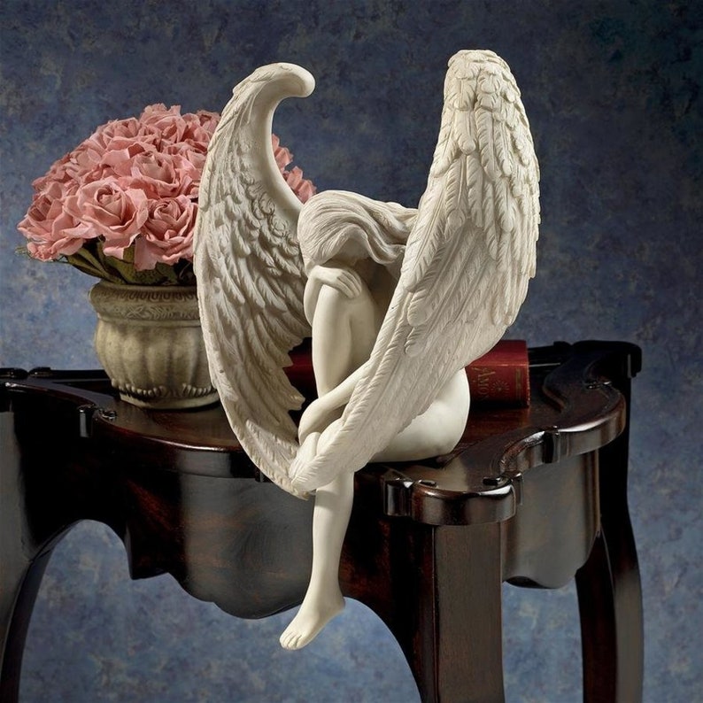 Mourning Angel Sculpture Stone Finish Statue Free Shipping Etsy