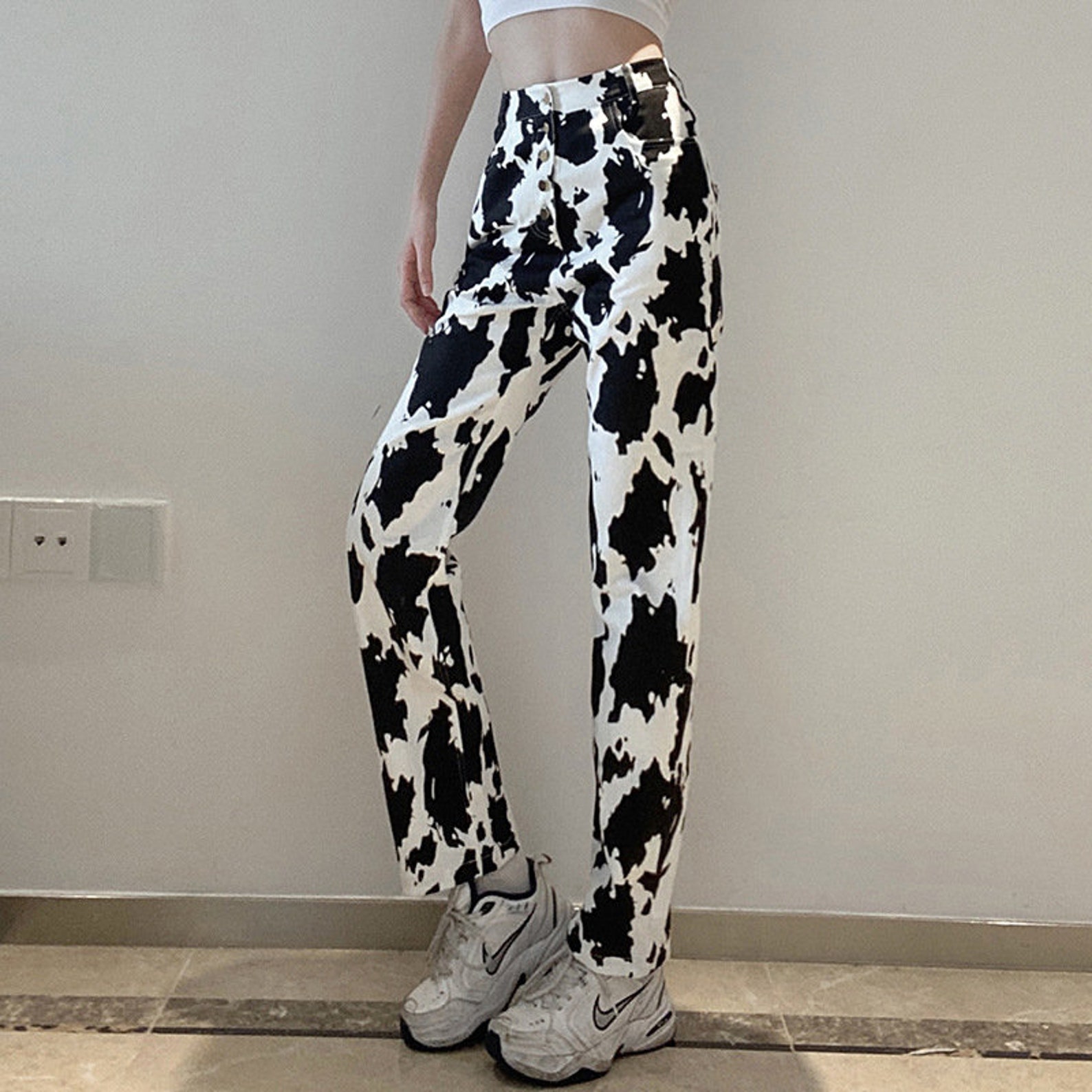 Cow Print High-Waist Jeans Cow Print Jeans Women's | Etsy
