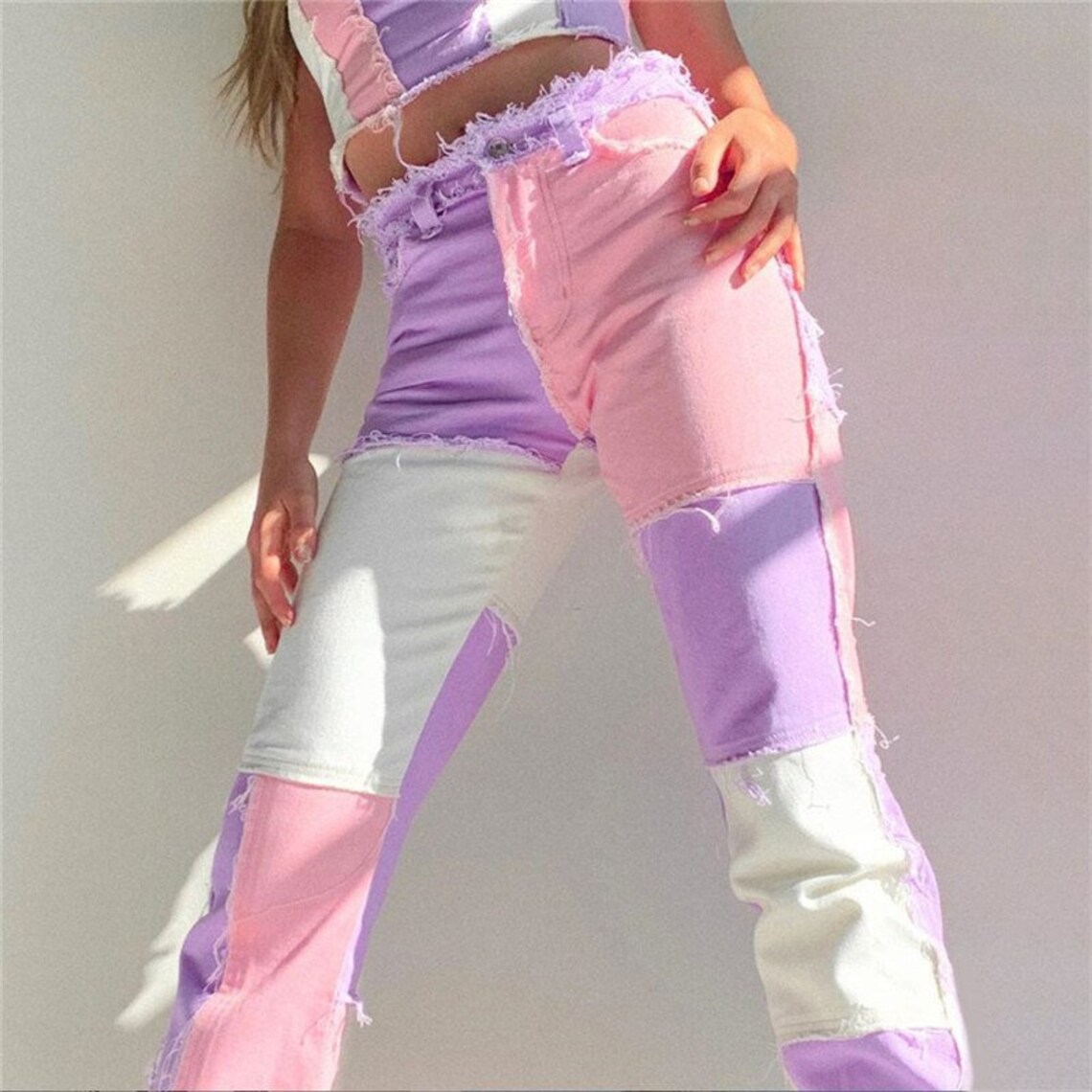Pastel patchwork déchiré jeans jeans pastel pantalon rose Etsy