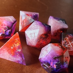 Starstruck/ Sharp Edge 7pc Dnd Dice Set/ Red, Pink and Purple