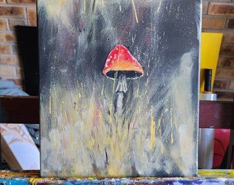 Tableau champignon rouge. 11 x 14 Peinture acrylique originale sur toile.