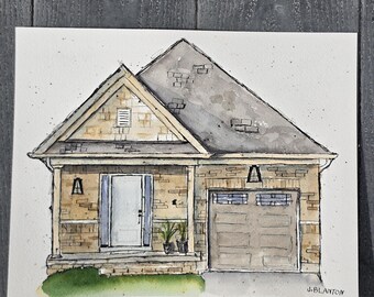 Retrato de casa por encargo — Acuarela pintada a mano — Regalo de cierre — Regalo artístico personalizado