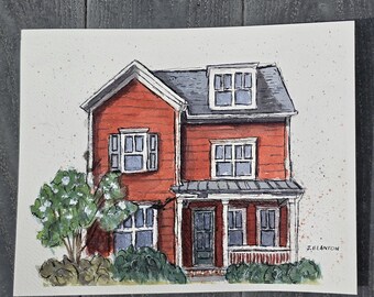 Retrato personalizado de casa — Pintura en acuarela y tinta — Regalo para casa nueva — Regalo de cierre para agente inmobiliario